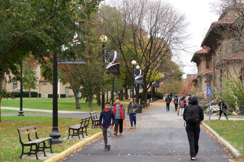 <p>Students walk on the campus of Queens College Flushing, NY. (Jamie Schwaberow/NCAA Photos via Getty Images)</p>
